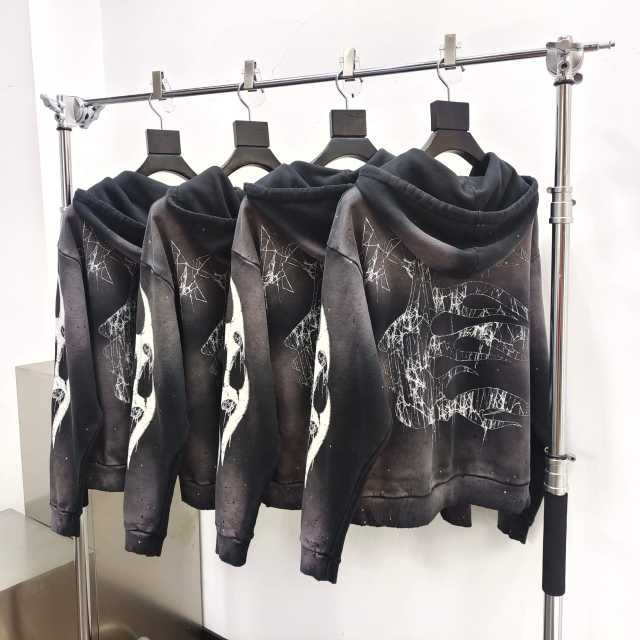 1:1 Quality Hellstar Big Graphic Splash Inked Aged Zip Hoodie