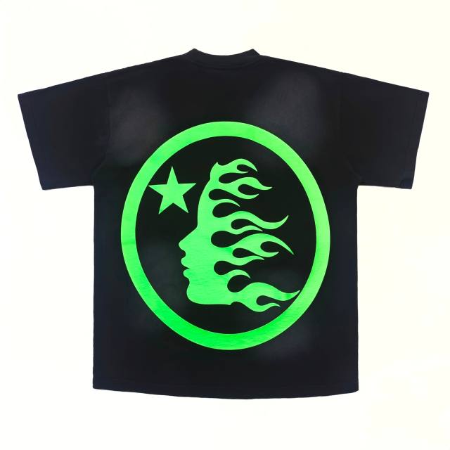1:1 Quality Hellstar Green Classic Letter Logo Printed Washed Version Tee