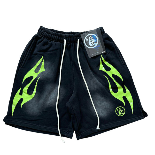 28310477 Green Side Face Printed Washed Version Tee & Shorts Set