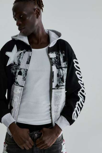 1:1 quality version 28412362 Hot-fix rhinestone five-pointed star large 5 embroidered hoodie