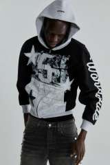 1:1 quality version 28412362 Hot-fix rhinestone five-pointed star large 5 embroidered hoodie