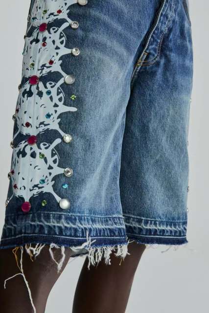 1:1 quality version 28412277 Printed Diamond Washed Version Denim Shorts 2 colors