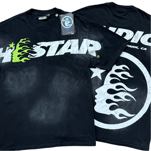 28310477 Green Side Face Printed Washed Version Tee & Shorts Set