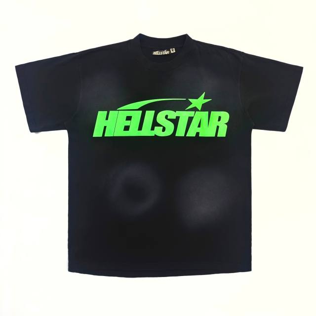 1:1 Quality Hellstar Green Classic Letter Logo Printed Washed Version Tee