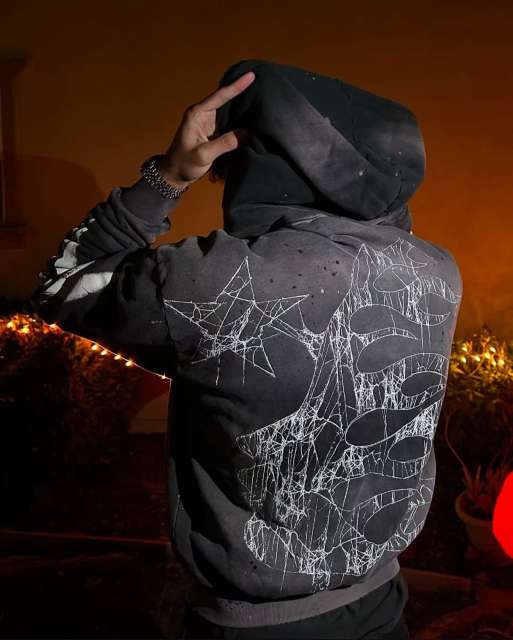1:1 Quality Hellstar Big Graphic Splash Inked Aged Zip Hoodie