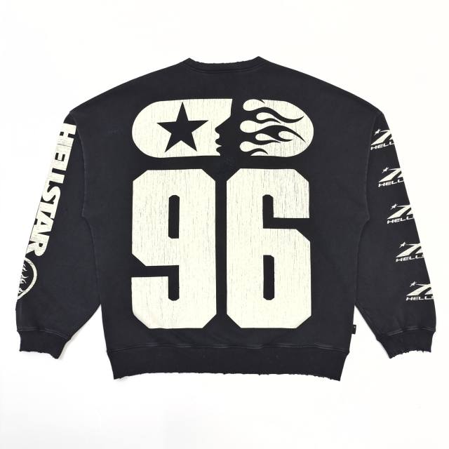 1:1 Quality  Hellstar Half face frayed crew neck Sweatshirt & Pants Set with NFC tag