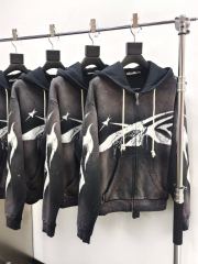 1:1 Quality Hellstar Big Graphic Splash Inked Aged Zip Hoodie