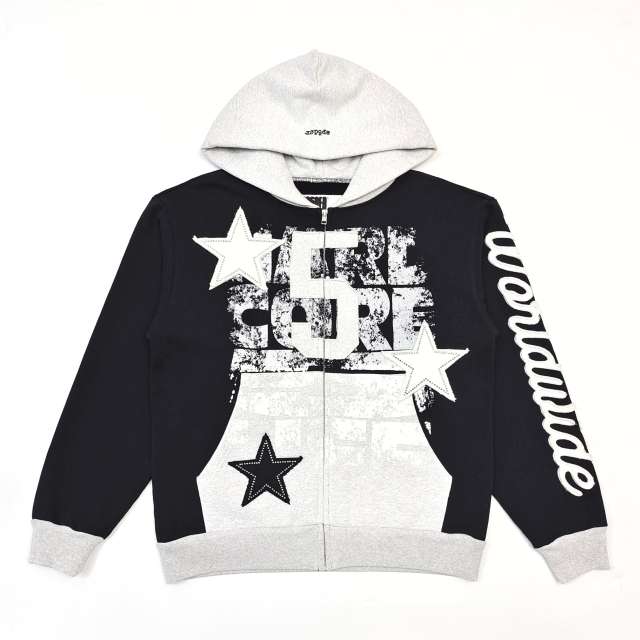 1:1 quality version 28412362 Hot-fix rhinestone five-pointed star large 5 embroidered hoodie