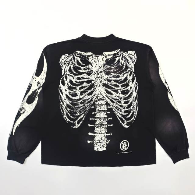 1:1 Quality  Hellstar Glow-in-the-dark bone print long-sleeved T-shirt with NFC tag