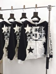 1:1 quality version 28412362 Hot-fix rhinestone five-pointed star large 5 embroidered hoodie