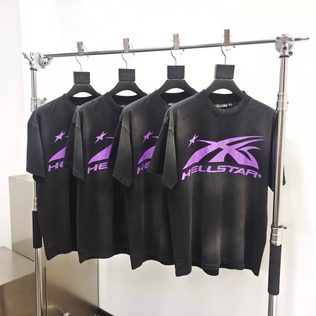 1:1 Quality Hellstar Full Purple Logo Washed Version tee with NFC tag