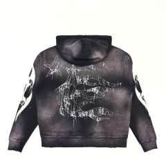 1:1 Quality Hellstar Big Graphic Splash Inked Aged Zip Hoodie