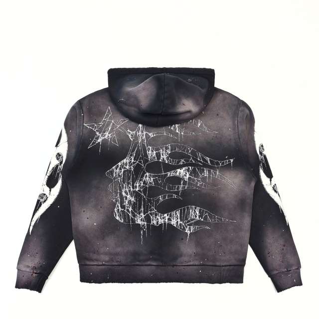 1:1 Quality Hellstar Big Graphic Splash Inked Aged Zip Hoodie