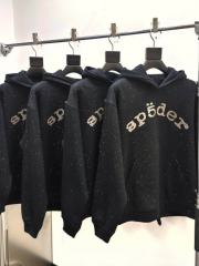 1:1 Top Quality Sp5der Rhinestone VVS Hoodie Black Jewel
