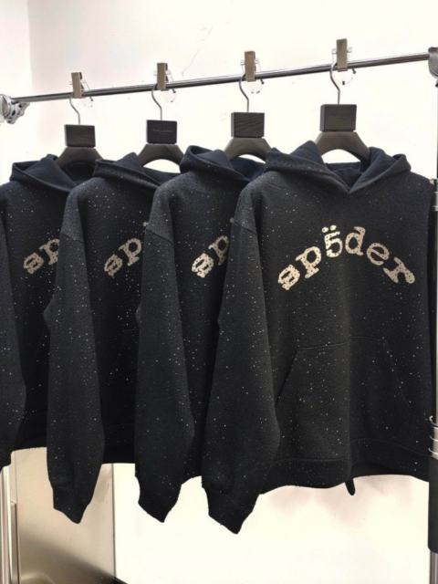 1:1 Top Quality Sp5der Rhinestone VVS Hoodie Black Jewel