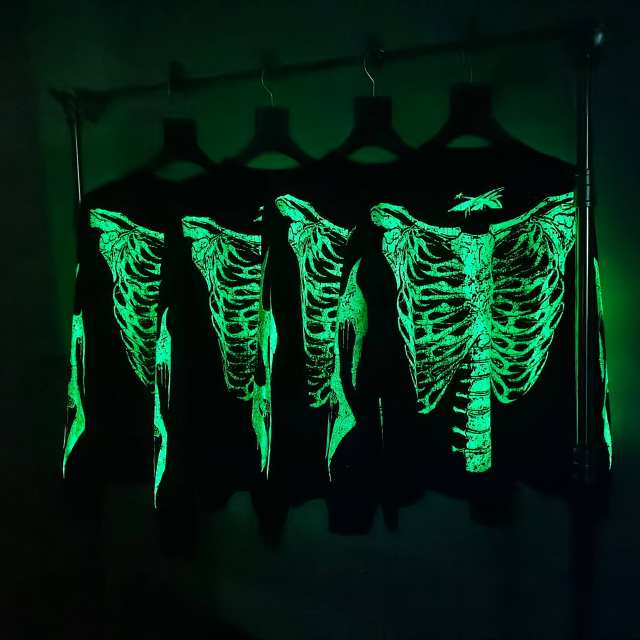 1:1 Quality  Hellstar Glow-in-the-dark bone print long-sleeved T-shirt with NFC tag