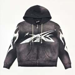 1:1 Quality Hellstar Big Graphic Splash Inked Aged Zip Hoodie