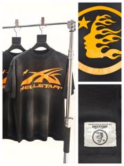 1:1 Quality Hellstar Front and back full orange washed black tee with NFC tag