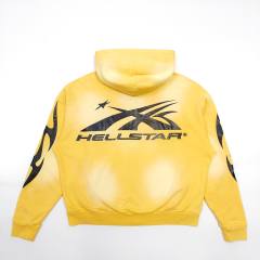 1:1 Quality Hellstar Washed Yellow Chest Double Logo Print Zipper Hoodie with NFC tag