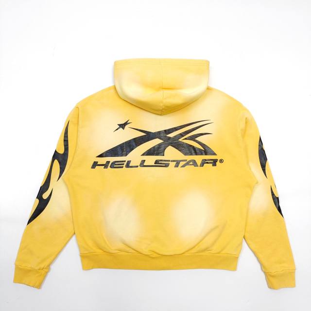 1:1 Quality Hellstar Washed Yellow Chest Double Logo Print Zipper Hoodie with NFC tag