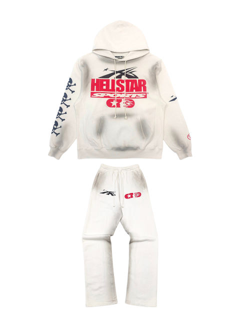 1:1 Quality Hellstar Beige Skull Slogan Logo Hoodie & Sweatpants Set with NFC tag