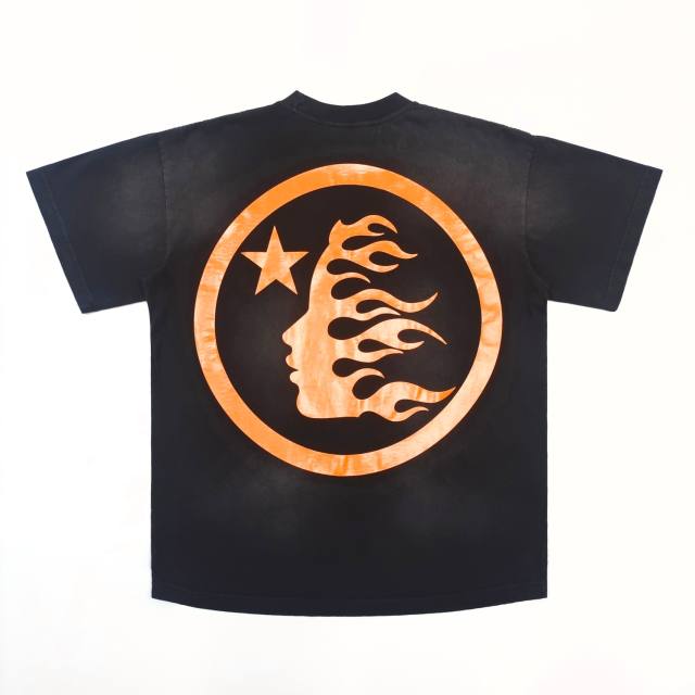 1:1 Quality Hellstar Front and back full orange washed black tee with NFC tag