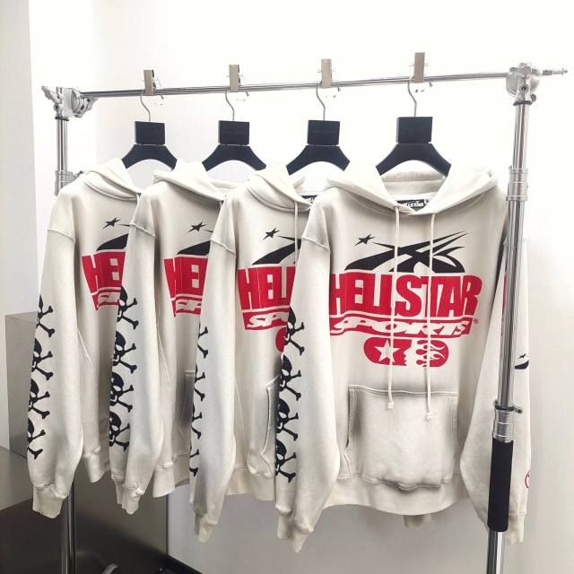 1:1 Quality Hellstar Beige Skull Slogan Logo Hoodie & Sweatpants Set with NFC tag