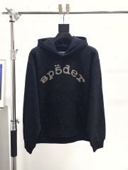 1:1 Top Quality Sp5der Rhinestone VVS Hoodie Black Jewel