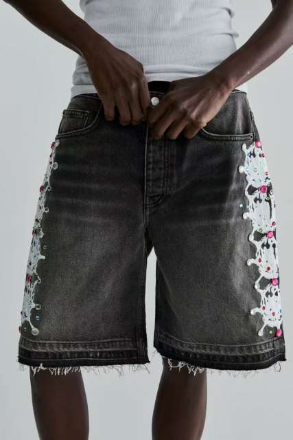 1:1 quality version 28412277 Printed Diamond Washed Version Denim Shorts 2 colors