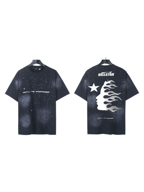Hellstar Rhinestone Letter Print Washed Version Tee