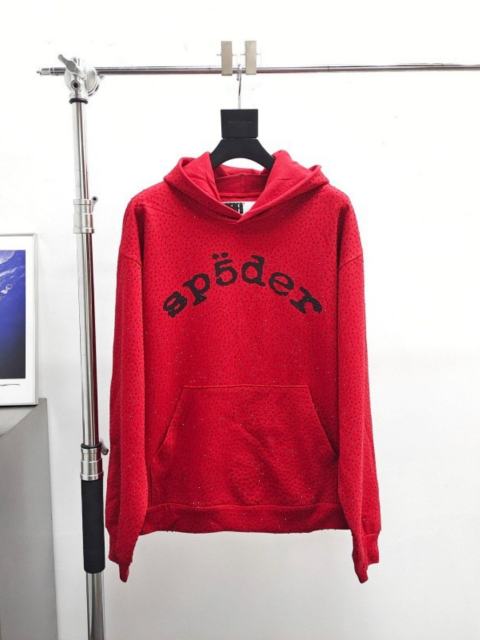 1:1 Top Quality Sp5der VVS Rhinestone Hoodie RedJewel