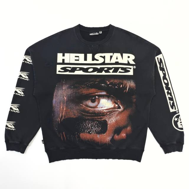 1:1 Quality  Hellstar Half face frayed crew neck Sweatshirt & Pants Set with NFC tag