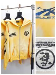 1:1 Quality Hellstar Washed Yellow Chest Double Logo Print Zipper Hoodie with NFC tag