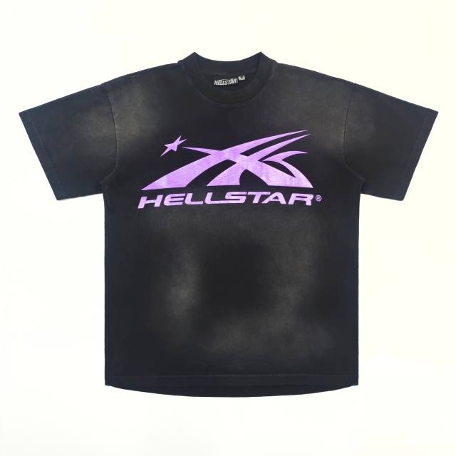 1:1 Quality Hellstar Full Purple Logo Washed Version tee with NFC tag