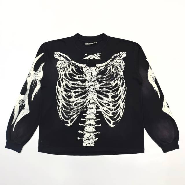 1:1 Quality  Hellstar Glow-in-the-dark bone print long-sleeved T-shirt with NFC tag