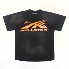 1:1 Quality Hellstar Front and back full orange washed black tee with NFC tag