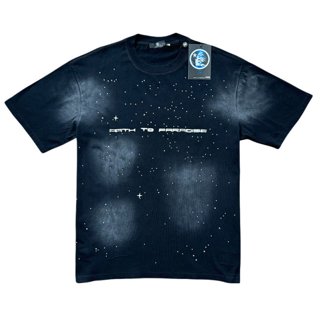 Hellstar Rhinestone Letter Print Washed Version Tee