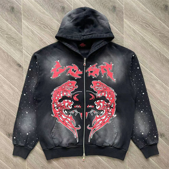 Lost Intricacy Rhinestone Zipper Hoodie & Pants Set