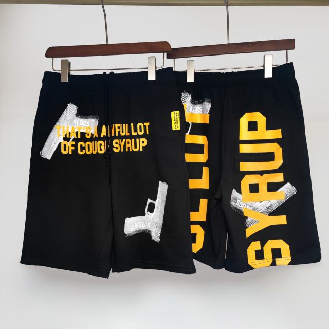 Cough Syrup Pistol Letter Print Shorts 2 colors