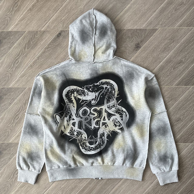 Lost Intricacy Rhinestone Zipper Hoodie & Pants Set Gray