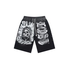 Lost Intricacy Solemn Skeleton Print Washed Version Shorts