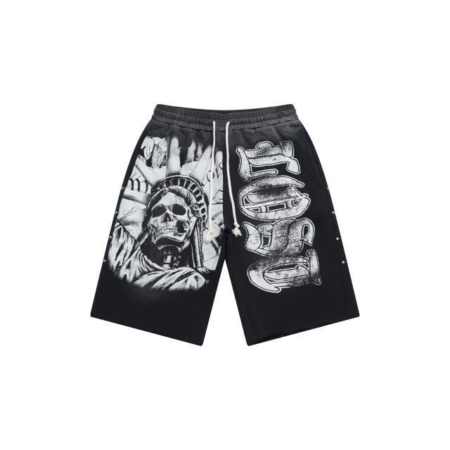 Lost Intricacy Solemn Skeleton Print Washed Version Shorts