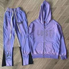 Lost Intricacy Rhinestone Zipper Hoodie & Pants Set Purple