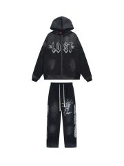 Lost Intricacy Chest hot diamond zipper Hoodie & Pants Set
