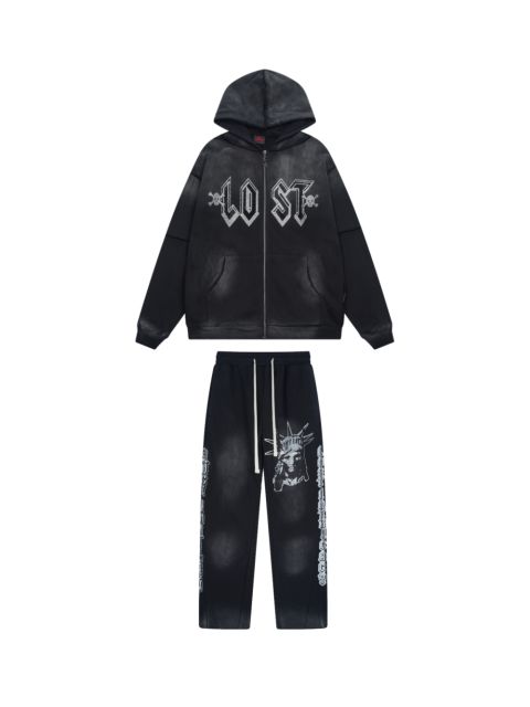 Lost Intricacy Chest hot diamond zipper Hoodie & Pants Set