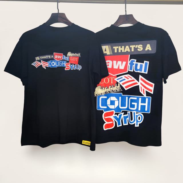 Cough Syrup Carriage colorful letter printed Tee 2 colors