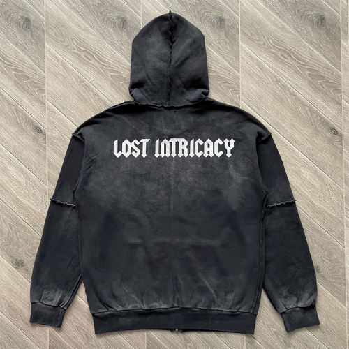 Lost Intricacy Rhinestone Zipper Hoodie Black