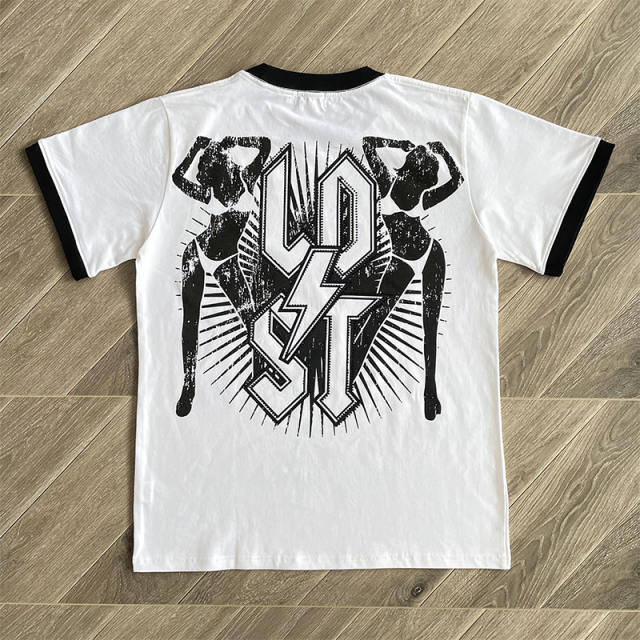 Lost Intricacy Black White Rhinestone Print Washed Version Tee
