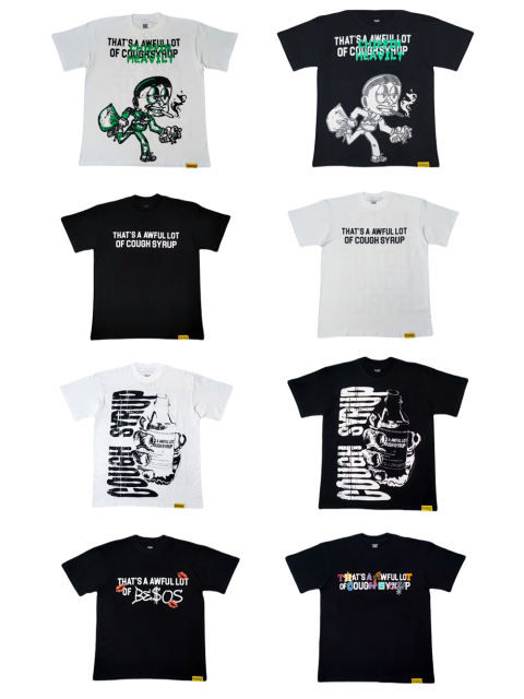 Cough Syrup Cartoon Graffiti Alphabet Portrait Printed Tee 8 colors