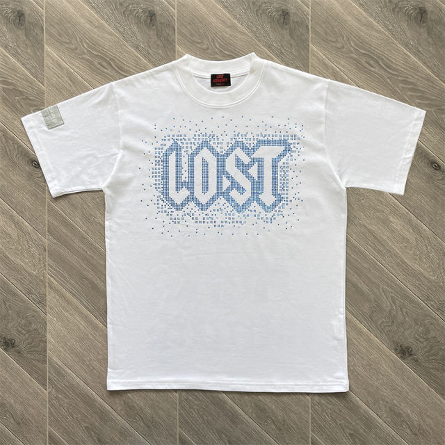 Lost Intricacy Black White Rhinestone Print Washed Version Tee